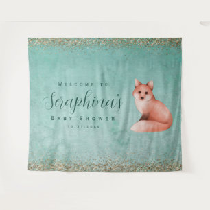 Green Gold Watercolor Fox Babydusche Hintergrund Wandteppich