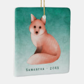 Green Gold Watercolor Fox Personalisiertes Foto Keramikornament (Rechts)