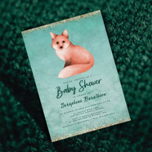 Green Gold Watercolor Woodland Fox Baby Dusche