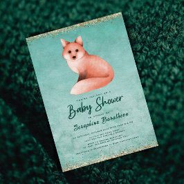 Green Gold Watercolor Woodland Fox Baby Dusche Einladung