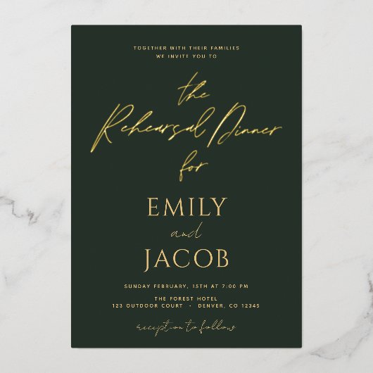 Green Gold Wedding Modern Typografy Script Folieneinladung (Vorderseite)