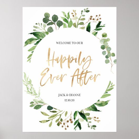 Green Gold Wedding Welcome Sign - Alles Gute für a Poster (Vorne)