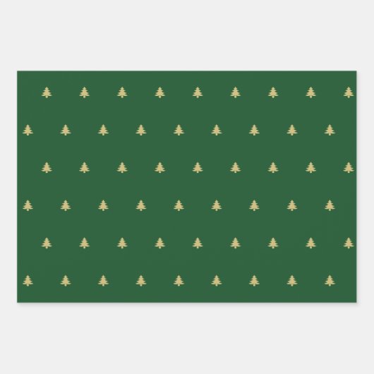Green/Gold Weihnachtsbaum Einfaches Ikonisches Mus Geschenkpapier Set (Vorderseite 3)
