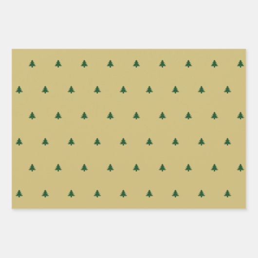 Green/Gold Weihnachtsbaum Einfaches Ikonisches Mus Geschenkpapier Set (Vorderseite 2)