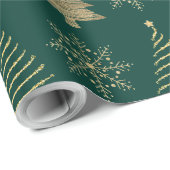 Green Gold Weihnachtsbaum Snowflake Wrapping Paper Geschenkpapier (Rolleneckpunkt)