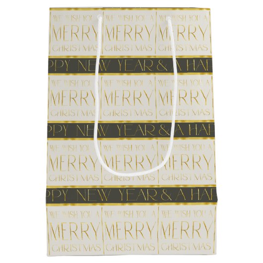 Green Gold Weihnachtsmuster#35 ID1009 Mittlere Geschenktüte (Rückseite)