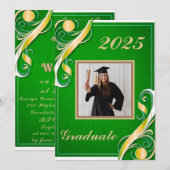 Green Gold White Abschluss 2025 Einladung (Vorne/Hinten)