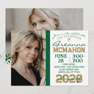 Green, Gold & White Abschluss 2 Foto Einladung