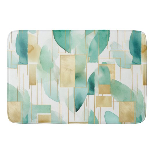 Green Gold White Abstrakt Badematte (Vorderseite)