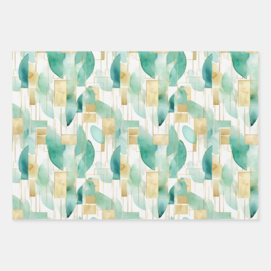 Green Gold White Abstrakt Geschenkpapier Set (Vorderseite 2)
