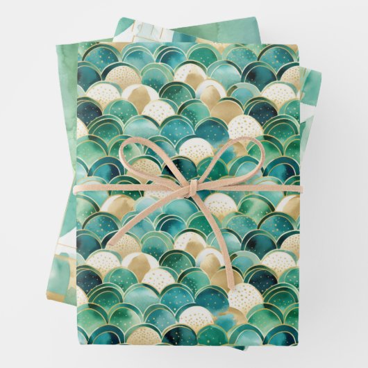 Green Gold White Abstrakt Geschenkpapier Set (Beispiel)