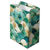 Green Gold White Abstrakt Mittlere Geschenktüte (Rückseite Schrägansicht)