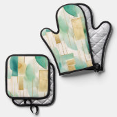 Green Gold White Abstrakt Ofenhandschuh & Topflappen-Set (Vorderseite/Rückseite)