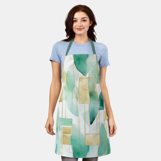 Green Gold White Abstrakt Schürze (Getragen)