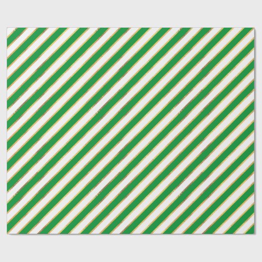 Green Gold White Diagonal Stripe Muster Weihnachte Geschenkpapier (Flach)