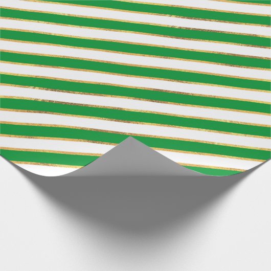 Green Gold White Diagonal Stripe Muster Weihnachte Geschenkpapier (Ecke)