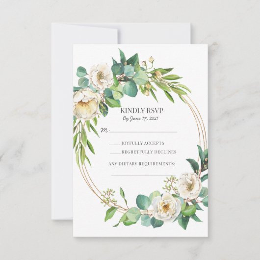 Green Gold White Floral Wedding RSVP Karten (Vorderseite)