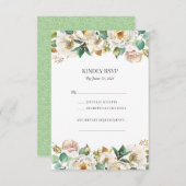 Green Gold White Floral Wedding RSVP Karten (Vorne/Hinten)
