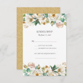 Green Gold White Floral Wedding RSVP Karten (Vorne/Hinten)