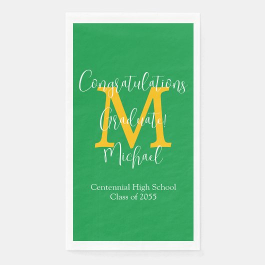 Green Gold White Mit Monogramm Abschluss Grad Part Serviette (Vorderseite)