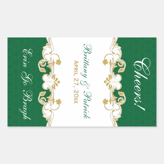 Green Gold White Scrolls Weinkleber Rechteckiger Aufkleber (Vorderseite)