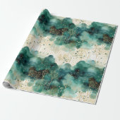 Green Gold White Trees Weihnachten Geschenkpapier (Ungerollt)