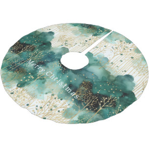 Green Gold White Trees Weihnachten Polyester Weihnachtsbaumdecke