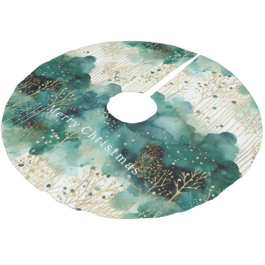 Green Gold White Trees Weihnachten Polyester Weihnachtsbaumdecke (Schrägansicht)