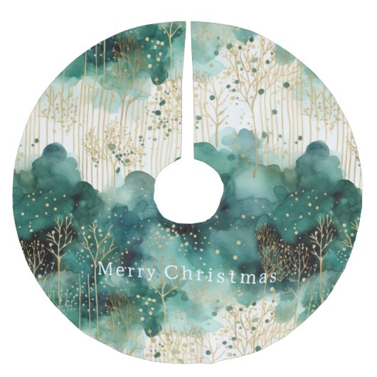 Green Gold White Trees Weihnachten Polyester Weihnachtsbaumdecke (Vorderseite)