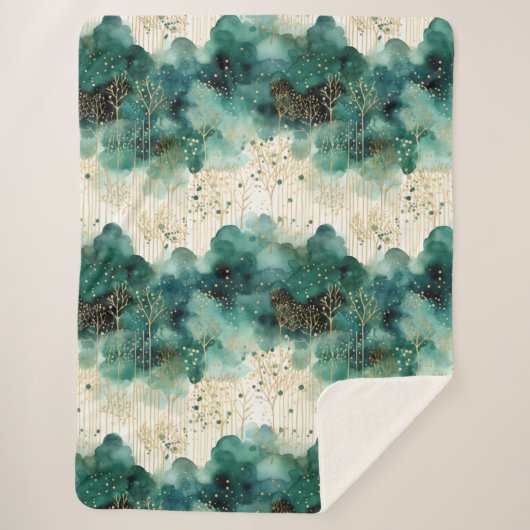 Green Gold White Trees Weihnachten Sherpadecke (Vorderseite)