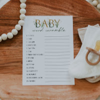 Green & Gold Word Scramble Baby Showkarte