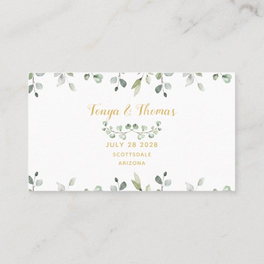 Green & Gold Writing Wedding Online RSVP Card Visitenkarte (Rückseite)