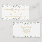 Green & Gold Writing Wedding Online RSVP Card Visitenkarte (Vorne/Hinten)