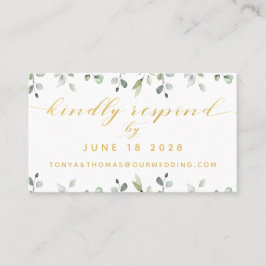 Green & Gold Writing Wedding Online RSVP Card Visitenkarte