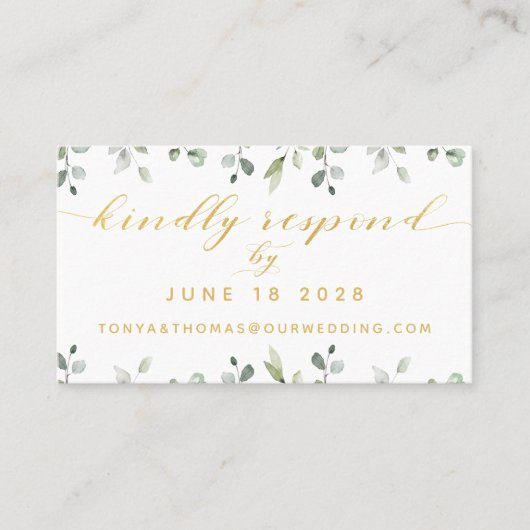 Green & Gold Writing Wedding Online RSVP Card Visitenkarte (Vorderseite)