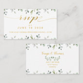 Green & Gold Writing Wedding Online RSVP Card Visitenkarte (Vorne/Hinten)