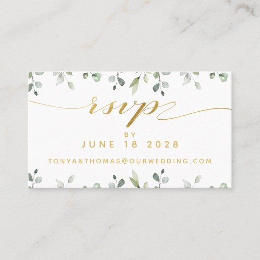 Green & Gold Writing Wedding Online RSVP Card Visitenkarte (Vorderseite)