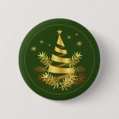 Green Golden Blätter Stars Weihnachtsbaum Button (Vorderseite)