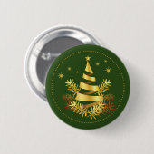 Green Golden Blätter Stars Weihnachtsbaum Button (Vorne & Hinten)