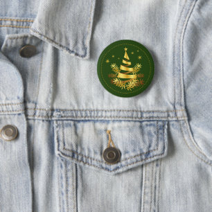 Green Golden Blätter Stars Weihnachtsbaum Button