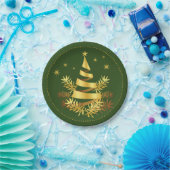 Green Golden Blätter Stars Weihnachtsbaum Pappteller (Party)