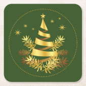 Green Golden Blätter Stars Weihnachtsbaum Rechteckiger Pappuntersetzer (Vorderseite)