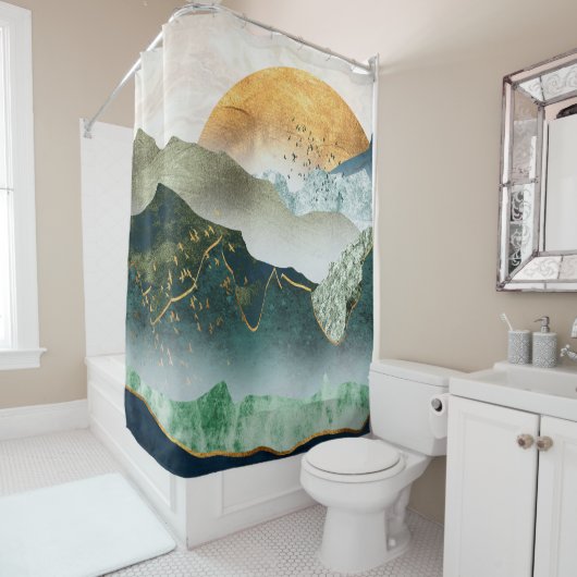 Green Golden Mountains Duschvorhang (Beispiel)
