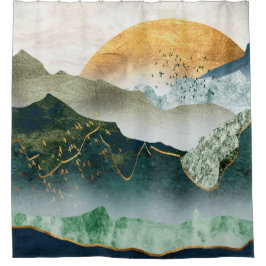 Green Golden Mountains Duschvorhang