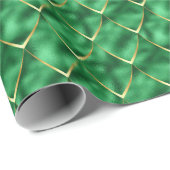Green Golden Pearl Mermaid Dragon Scales Muster Geschenkpapier (Rolleneckpunkt)