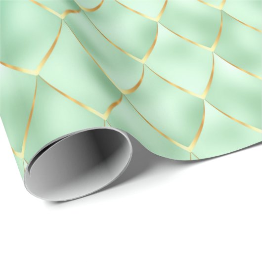 Green Golden Pearl Mermaid Dragon Scales Muster Geschenkpapier (Rolleneckpunkt)