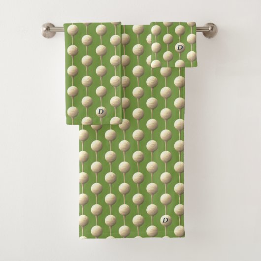 Green Golf Ball Muster Mit Monogramm Bath Handtuch Badhandtuch Set (Insitu)
