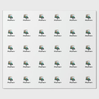 Green golf car name man sports boy gifts letter  geschenkpapier