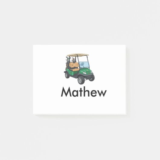 Green golf car name man sports boy gifts letter  post-it klebezettel (Vorderseite)