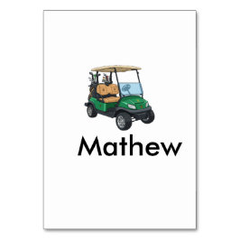 Green golf car name man sports boy gifts letter  tischnummer